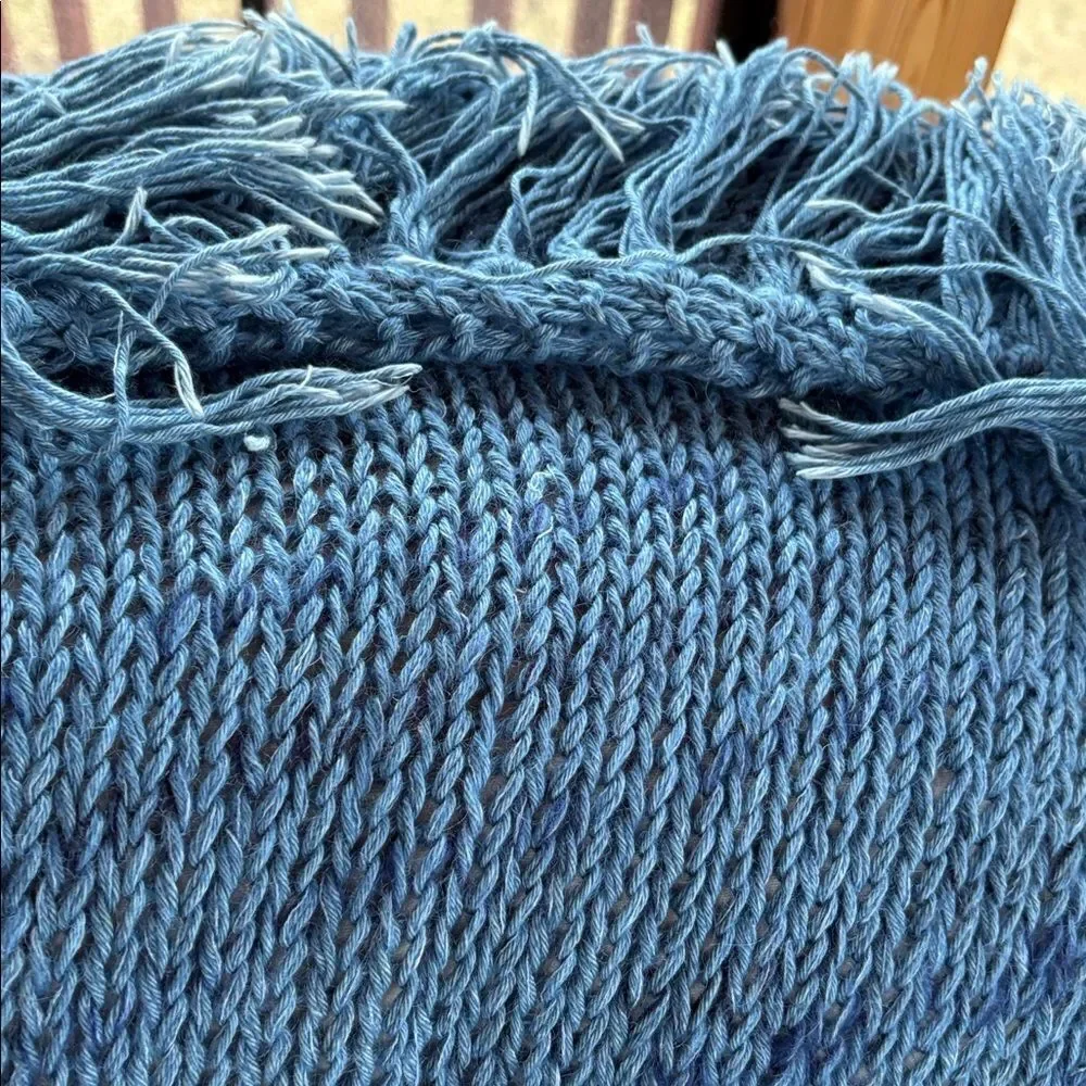 HAND CRAFTED Chunky Scarf Shawl fringe denim wool cotton mohair cashmere silk